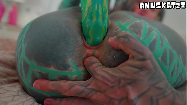 Tattooed Teen Sensation Fucks Herself with Massive Dildo